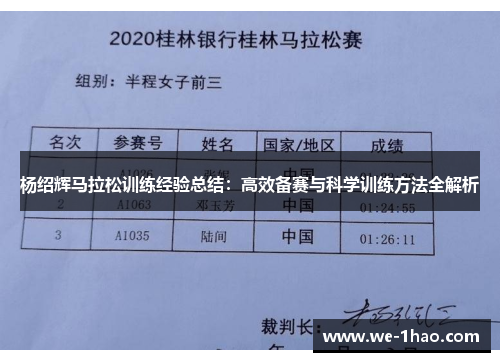 杨绍辉马拉松训练经验总结:高效备赛与科学训练方法全解析 杨绍辉马拉松训练经验总结:高效备赛与科学训练方法全解析